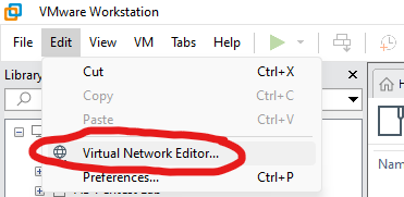 VMware Virtual Network Editor menu option
